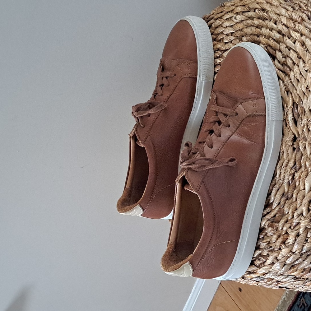 Official Program Mens Cognac Brown Leather Casual Sneakers White‎ Soles S-12